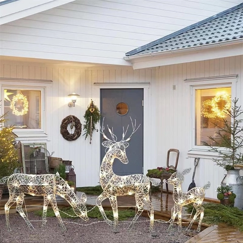 Weihnachts Rentier Ornamente Mit LED Warmlicht Eisen Kunst Leuchtende Hirsche Für Garten Hof Feiertag Dekoration