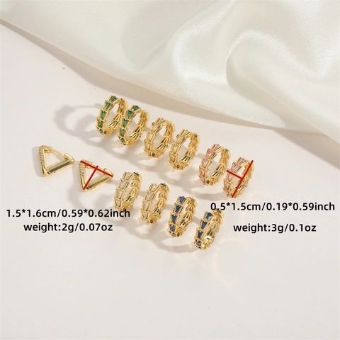 Geometric Hoop Earrings Copper Zirconia French Retro Scale Texture Elegant Jewelry Women