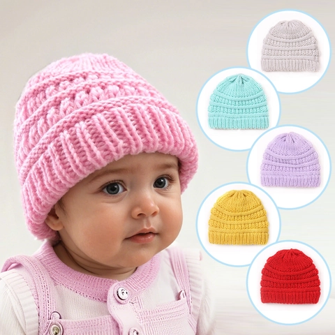 Baby Strickmütze Beanie Weich Winter Warm Einfarbig Für Kleinkinder Jungen Mädchen Gerippte Kopfbedeckung