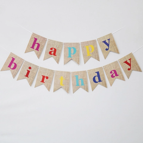 Happy Birthday Burlap Style Paper Banner Swallowtail Bunting Flag For Birthday Party Decoration Garland Supplies