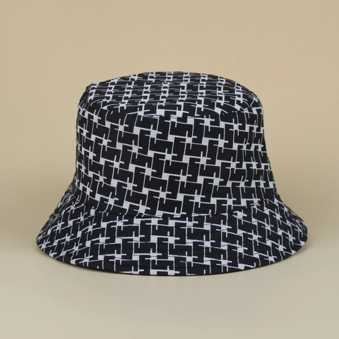 Omkeerbare Vissershoed Zwart Wit Geruit Geometrisch Patroon Polyester Zonbescherming Buiten Reizen Casual Unisex