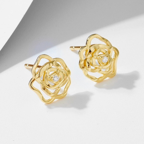 Eleganti Orecchini A Lobo A Rosa Traforata Con Perno In Argento Sterling 925 E Zircone Scintillante Regalo Per Donne