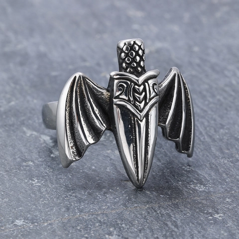 Gothische Vleermuisvleugel Dolk Ring Roestvrij Staal Vintage Dark Style Punk Sieraden Voor Dames En Heren