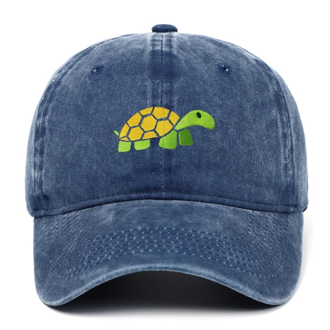 Turtle Embroidery Washed Cotton Baseball Cap Vintage Distressed Dad Hat Adjustable Sunshade Outdoor Sport Men Women