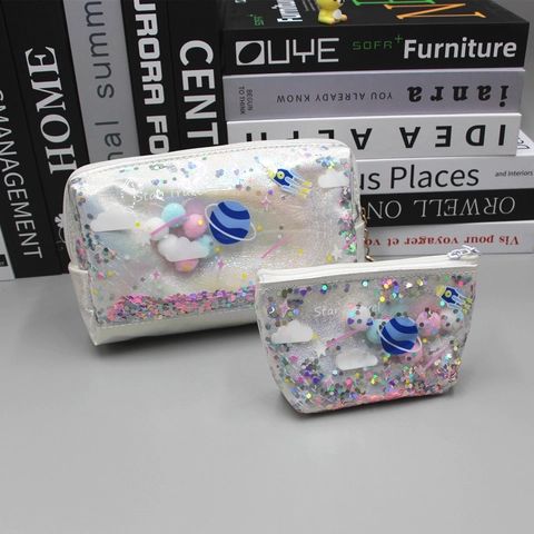 Astuccio Matite Pianeta Spaziale Laser Olografico Borsa Trucco Paillettes Sabbie Mobili Grande Capacità Borsa Viaggio