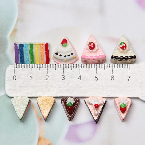 Miniature Cake Charms Resin Food Cabochons Painted Strawberry Rainbow Dessert DIY Crafts For Phone Case Earrings