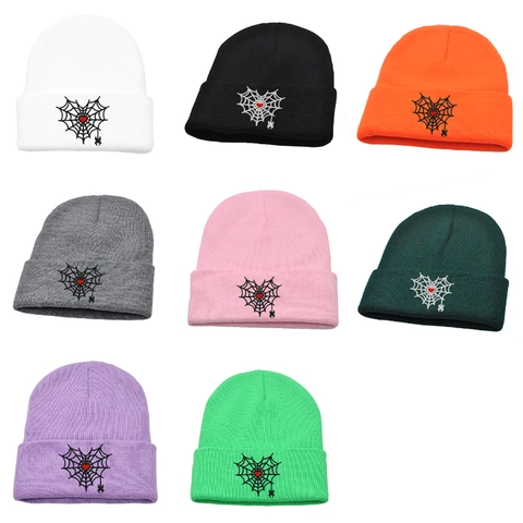 Gothic Herz Spinnennetz Gesteckt Beanie Mütze Punk Dark Winter Warm Acryl Strickmütze Für Damen Herren Hip Hop Kappen
