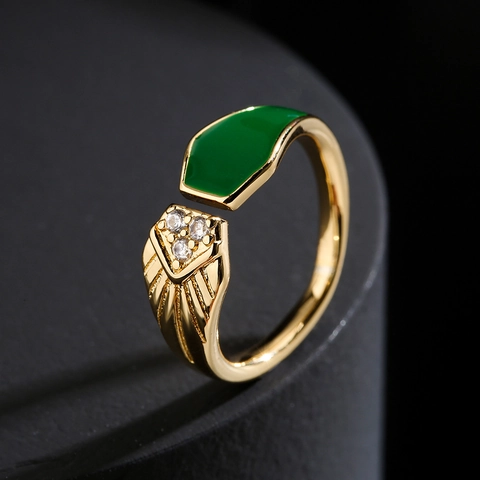 Bunter Emaille Offener Ring Kupfer 18K Vergoldet Zirkon Geometrisch Verstellbarer Schmuck Geschenk Für Frauen