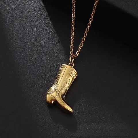 Cowboy Boot Pendant Necklace Retro Western Style Engraved Copper Jewelry Street Party Gift For Women