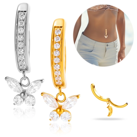 Titan Schmetterling Anhänger Bauchnabelpiercing Funkelndes Zirkonia Nabel Piercing Schmuck Für Frauen Elegant