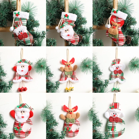 Decoraciones Colgantes De Navidad Punto Peluche Papá Noel Muñeco De Nieve Reno Adornos Para Puerta Pared Con Campanas Festivas