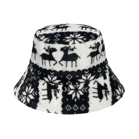 Sombrero De Pescador De Navidad Patrón Reno Copo De Nieve Felpa Piel Sintética Invierno Cálido Sombrerería Festiva Mujeres Hombres
