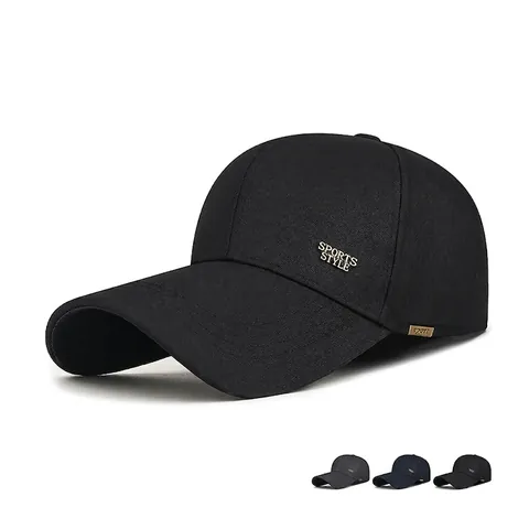 Men Baseball Cap Extended Brim Sun Protection Outdoor Sport Polyester Adjustable Metal Decoration Casual Fashion Hat