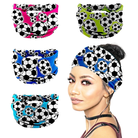 Football Soccer Pattern Wide Sports Headband Neck Gaiter Elastic Cotton Spandex Sweatband Breathable Unisex Accessory