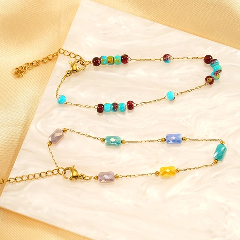 Bracelet 304 Stainless Steel 18K Gold Plated Natural Stone Artificial Pearl Sweet Beaded Jewelry Bohemian Style For Women