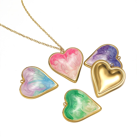 Colgante Corazón Degradado Colorido Acero Inoxidable Chapado En Oro Esmalte Dije Para Hacer Joyas DIY Collares