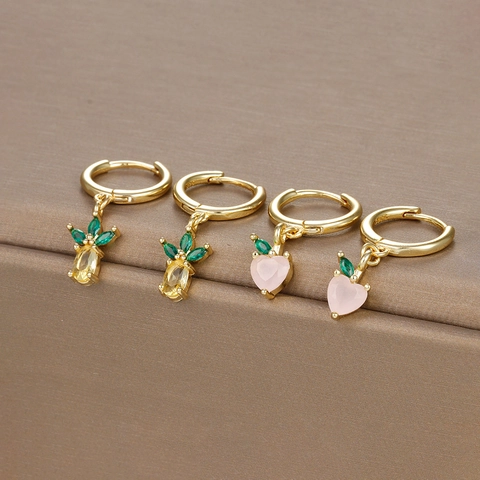 Boucles D'oreilles Fruit Huggie Hoop Pendantes Zircone Cubique Colorée Bijoux Fins Pour Femmes