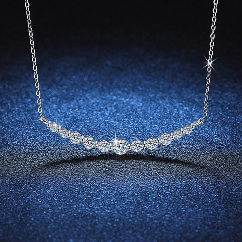 Moissanite Smile Curve Necklace 925 Sterling Silver Sparkly Light Luxury Elegant Clavicle Chain For Women Jewelry Gift