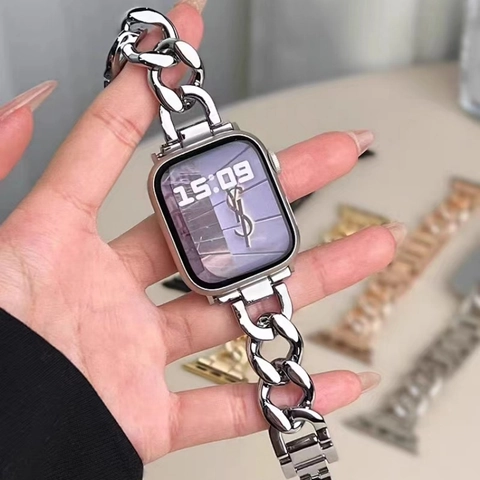 Metal Chain Link Smartwatch Band For Women Stainless Steel Bracelet Strap Adjustable Replacement Wristband Fashion Jewelry