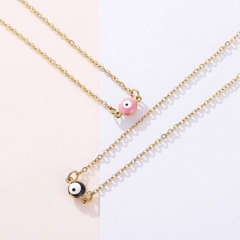 Evil Eye Pendant Necklace Stainless Steel Gold Plated Enamel Round Lucky Amulet Protection Fashion Jewelry For Women