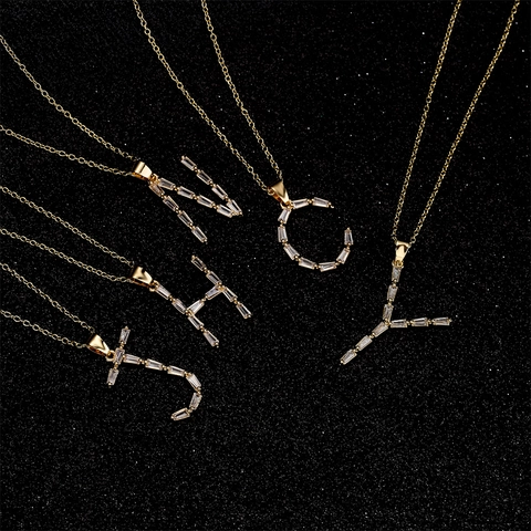 Anfangsbuchstaben Anhänger Halskette Kupfer 18K Vergoldet Zirkonia Eingelegt Minimalistisch Schmuck Für Damen