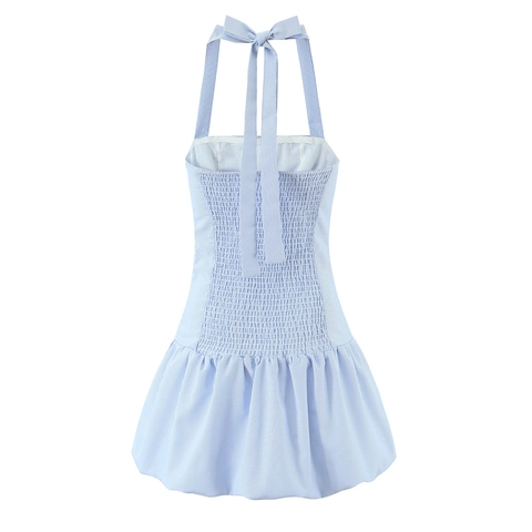 Damen Neckholder Minikleid Rückenfrei Gestreift Volantsaum Schleife Sommer Sexy Süß Polyester Ärmellos Sonnenkleid