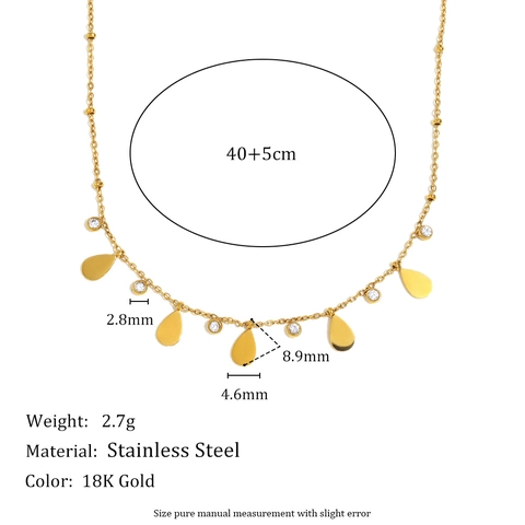 Teardrop Zircon Necklace 18K Gold Plated Stainless Steel Minimalist Water Drop Pendant Chain For Women Fashion Jewelry