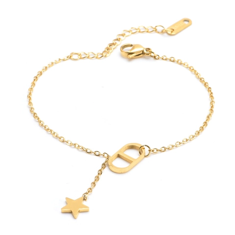 Necklace And Bracelet Stainless Steel Star Letter Charms Zircon Inlaid Geometric Link Gold Tone Fashion Accessories For Women