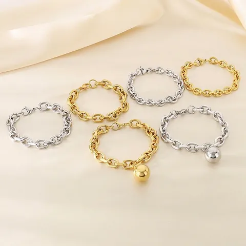 Bracelet À Maillons En Acier Inoxydable À La Mode Bijoux Punk Minimalistes Unisexe Cadeau Avec Fermoir Mousqueton