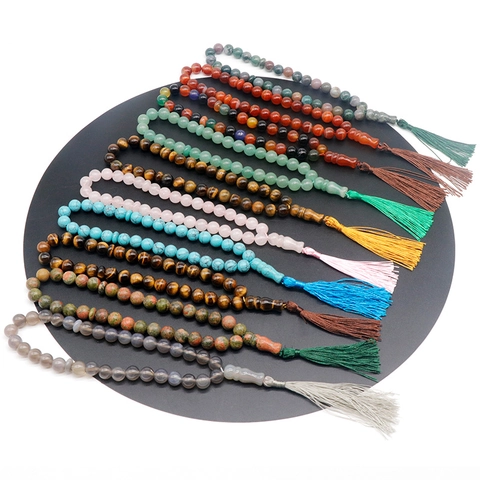 Bracciale Rosario Tasbih in Pietra Naturale Agata Cristallo Fatto a Mano Etnico con Nappa Gioielli Meditazione Uomo Donna