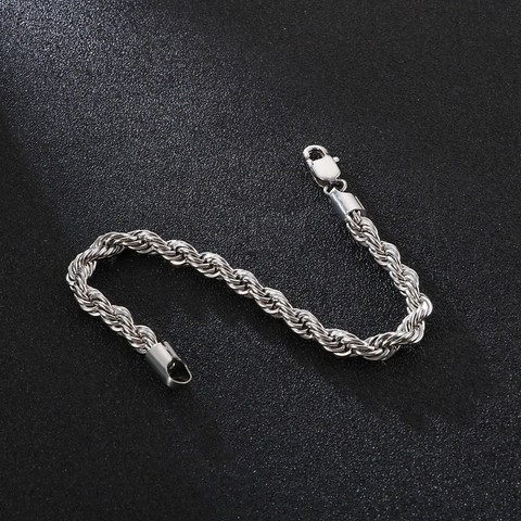 Pulsera De Cadena De Cuerda De Acero Inoxidable Hip Hop Trenzada Eslabones Retorcidos Joyería Pulida Para Hombres Y Mujeres Streetwear Punk Moda