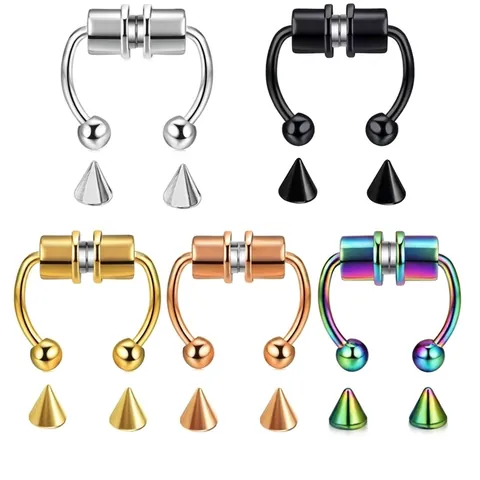 Magnetischer Fake Septum Nasenring Edelstahl Ohne Piercing Hufeisen Ring Mit Austauschbaren Kugeln Und Spitzen Punk Modeschmuck
