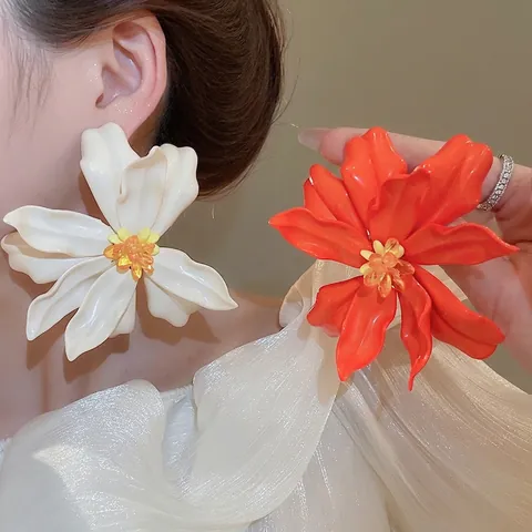 Large Flower Dangle Earrings With Acrylic Petals And 925 Sterling Silver Earring Post Elegant Vacation Style For Women