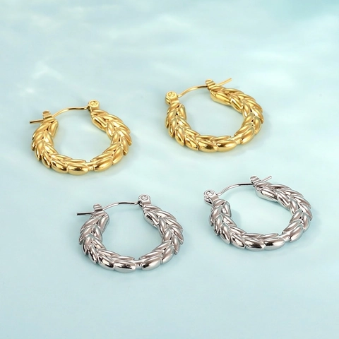 Wheat Ear Hoop Earrings Stainless Steel Minimalist Geometric Textured French Style Versatile Jewelry For Women
