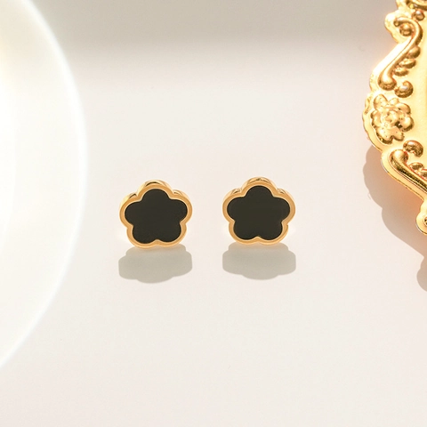 Titanium Steel Clover Flower Stud Earrings For Women White Black Red Green Shell Inlaid Gold Plated Minimalist Jewelry
