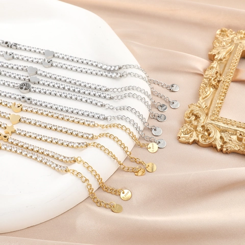Stainless Steel Tennis Bracelet For Women With Cubic Zirconia Heart Star Moon Infinity Tree Of Life Pendant Adjustable