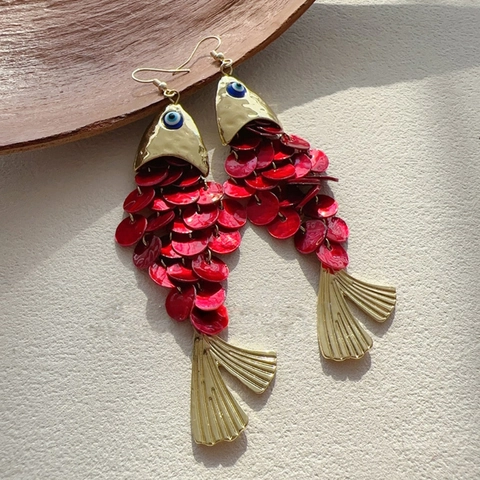 Pendientes Colgantes Con Forma De Pez Borla De Concha Con Poste De Plata De Ley 925 Estilo Chino Vintage