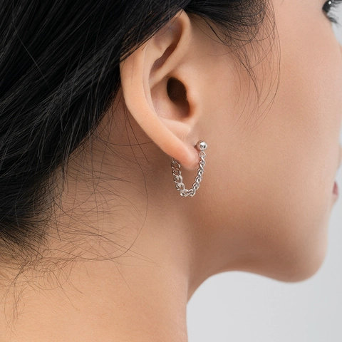 925 Argento Sterling Catena Orecchini Vintage Personalizzati Maglia Cubana Pendenti Orecchini a Bottone Donna Gioielli Minimalisti