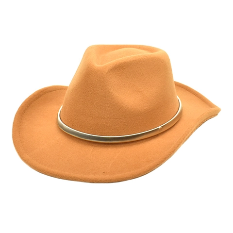 Wide Brim Cowboy Hat Cotton Polyester Blend Metal Belt Decor Western Style Vintage Jazz Fedora For Outdoor Travel