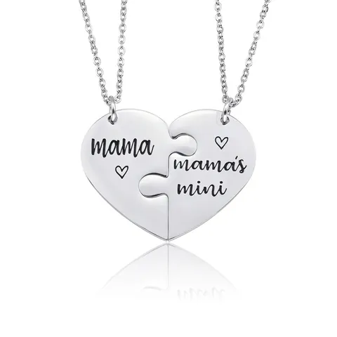 Heart Puzzle Necklaces 304 Stainless Steel Mother Daughter Couple Pendant Jewelry Mirror Polished Lettering
