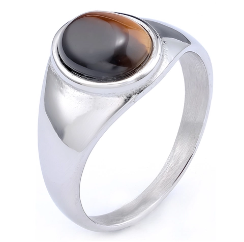 Anillo Da Uomo In Acciaio Inossidabile Con Pietra Occhio Di Tigre Ovale Marrone Stile Retro Vintage Business
