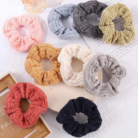 Solid Color Knitted Scrunchies Ribbed Waffle Fabric Elastic Hair Ties Autumn Winter Korean Style Ponytail Holder For Women