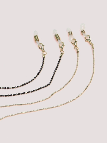 Anti Slip Eyeglass Chain Necklace Sunglasses Strap Holder Copper Metal Black Beaded Mask Lanyard With Silicone Loops