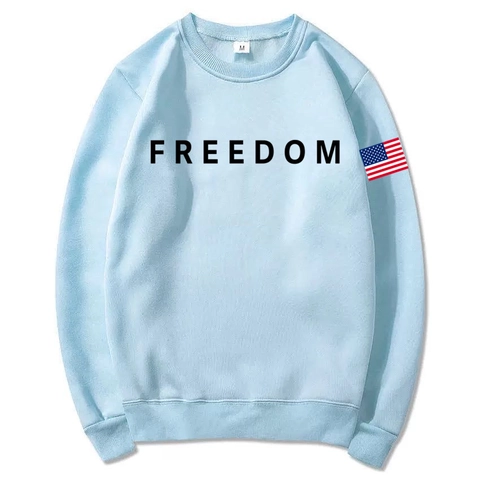 Sudadera Con Capucha Hombre Estampado Letras Freedom Manga Larga Forro Polar Casual Con Parche Bandera Pulóver