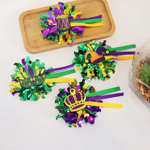 Mardi Gras Haarklammern Glitzerband Karneval Maskerade Zubehör Lila Grün Gold Narrenkappe Krone Maske Kopfschmuck