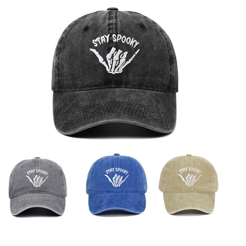 Stay Spooky Geborduurde Honkbalpet Gewassen Katoen Retro Distressed Verstelbaar Dad Hat Skelethand Gebaar Halloween