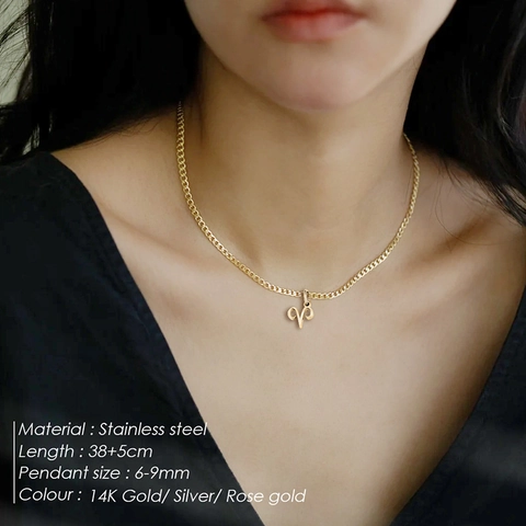 12 Zodiac Sign Pendant Necklace For Women Stainless Steel 14K Gold Plated Minimalist Constellation Amulet Choker Jewelry Gift