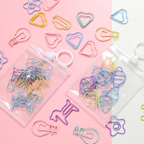 Shaped Paper Clips Candy Color Plastic Coated Metal Wire Creative Bookmarks For Office School Students With Storage Bag