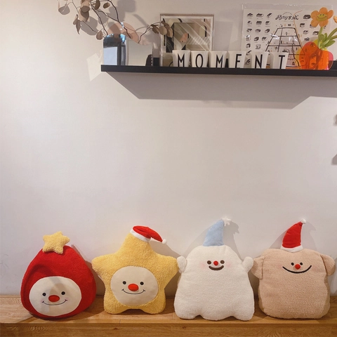 Cartoon Smile Face Plush Pillow Decorative Cushion Soft Sherpa Star Ghost Toast Sprite Christmas Theme Holiday Home Decor