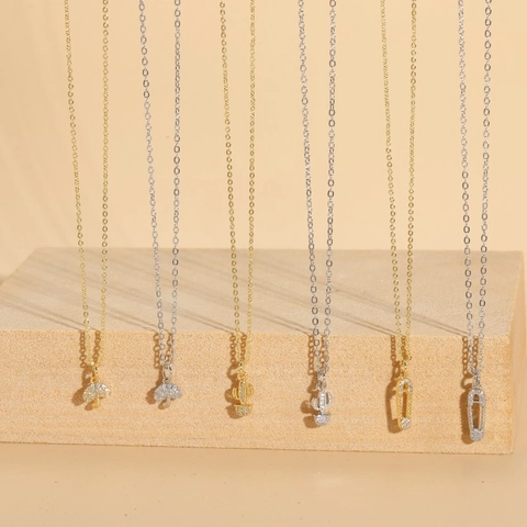Minimalist Copper Zirconia Mushroom Cactus Paperclip Pendant Necklace Gold Silver Electroplated Fashion Jewelry For Women